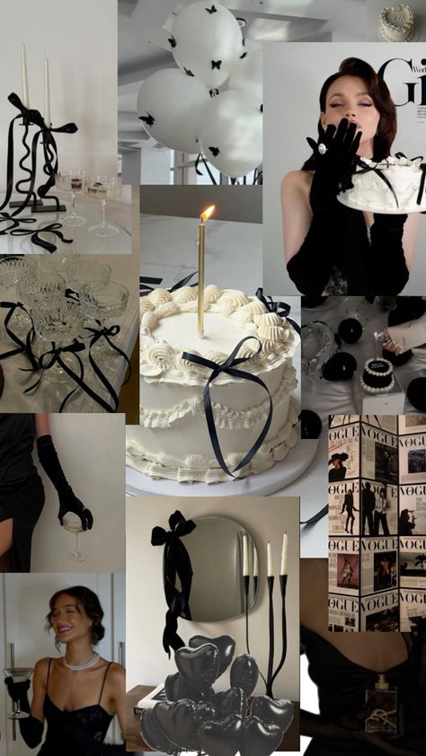 Bday Photoshoot Ideas Aesthetic, Cake Decorating 20th Birthday, Black And Cream Birthday Party Decor, Black And White Birthday Party Outfit, Luxe Birthday Party, 29 Birthday Ideas For Women Theme, 18th Birthday Party Black And White, Vogue Birthday Theme, Birthday Party Ideas 30th For Men