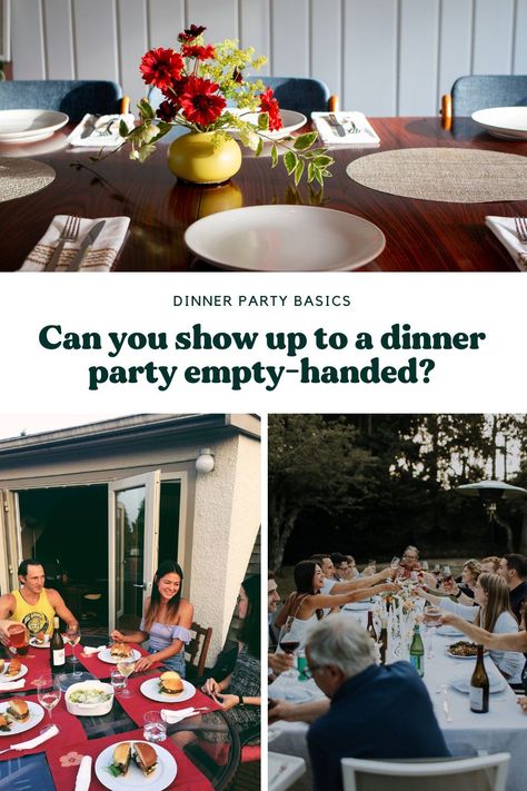 Find out if and when it's appropriate to show up to a dinner party empty-handed, and, what to bring when it's not so cool do so. More at FeedMyFriends.com |  #dinnerpartyetiquette #diningetiquette #hostessgifts #hostgifts #givebettergifts #gatherbetter #artofgathering #dinnerparty #howtobeagoodguest #feedmyfriends Just Yourself, Quick Pickled Onions, Party Prep, Fresh Guacamole, Green Bean Salads, Dining Etiquette, Vegetarian Menu, Dinner Party Menu, Dinner Prep