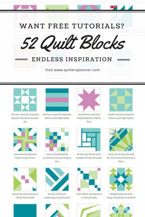 52 Free Quilt Block Tutorials from Easy to Advanced | The Quilter's Planner 9 Inch Block Quilt Patterns, Easy 10 Inch Quilt Block Patterns Free, Equilter.com Free Pattern, Block A Day Quilt Free Pattern, Beautiful Quilt Patterns, Six Inch Quilt Blocks Free Pattern, 8 Inch Quilt Block Patterns Free, 4 Color Quilt Blocks, Intermediate Quilt Patterns Free