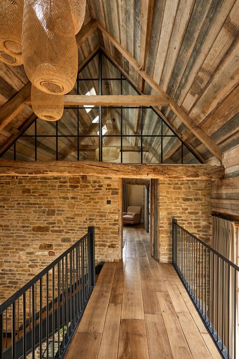 Rustic Attic, Converted Barn Homes, Barn House Conversion, Barn Conversion Interiors, Steel Doors And Windows, Farmhouse Renovation, Barn Interior, Attic Conversion, Barn Renovation