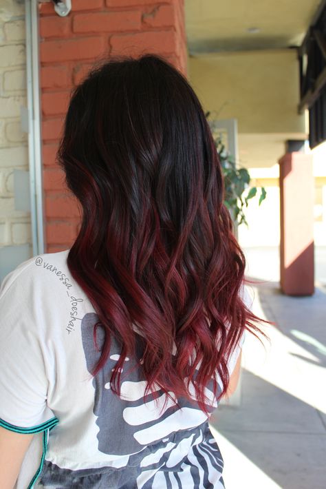 Burgundy Partial Balayage, Burgundy Colour Hair, Red Hair Color Streaks, Black Burgundy Ombre Hair, Brown And Burgundy Hair Balayage, Wine Red Streaks In Black Hair, Red Hair Colour On Black Hair, Burgundy Hair Streaks On Black Hair, Maroon Hair Dye Ideas