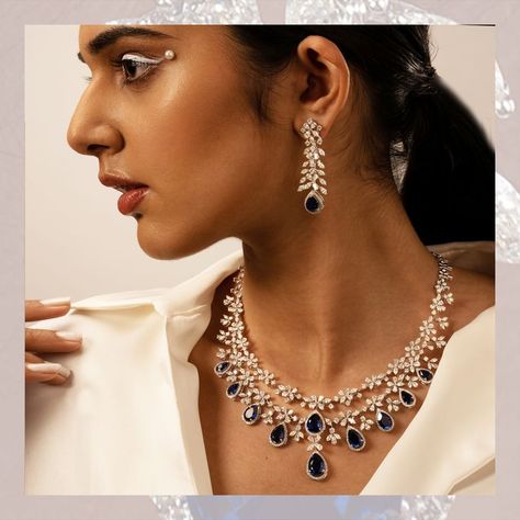 Blue Sapphire Jewelry Set, Exquisite Diamond Necklace, Whatsapp Video Call, Blue Diamond Necklace, Sapphire Jewelry Set, Diamond Necklace Indian, Diamond Necklace Wedding, Beautiful Diamond Earrings, Step Design