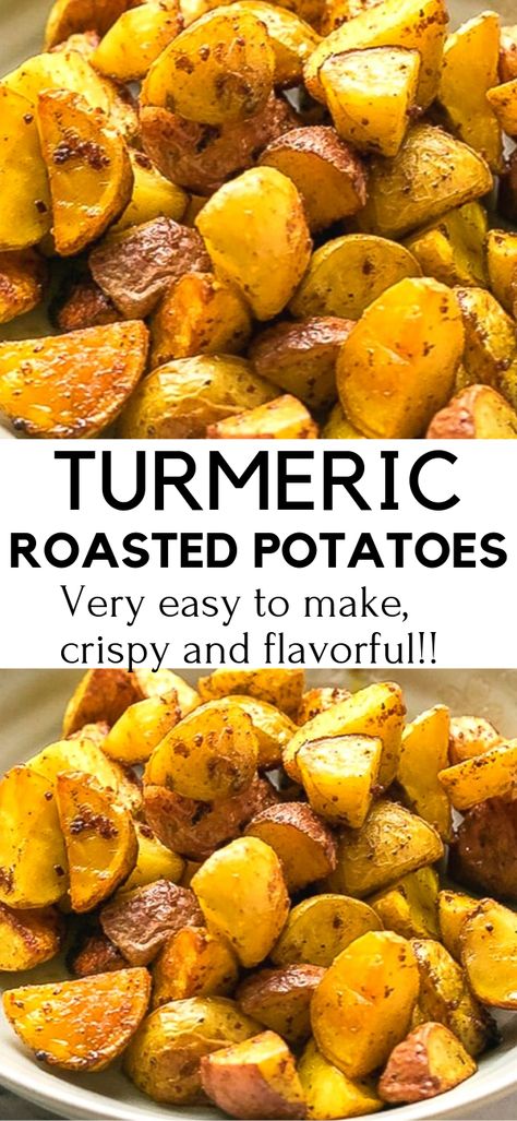 Crispy Oven Roasted Potatoes, Oven Roasted Potatoes, Turmeric Recipes, Potatoes Recipe, Potato Dishes, Veggie Dishes, Roasted Potatoes, Healthy Nutrition, Vegetable Dishes