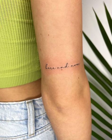 Writing On Back Of Arm Tattoo, 3 Birth Year Tattoo, Small Tattoo Back Of Arm Above Elbow, Arm Tattoos For Women Letters, Meaningful Elbow Tattoos, Tattoo On Tricep Women, Woman Tricep Tattoo, Women’s Tricep Tattoo, Delicate Women Tattoos