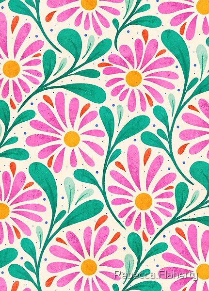 Colorful Floral Pattern, Modern Floral Illustration, Pattern Painting Ideas, Pattern Design Aesthetic, Pattern Design Black And White, Flower Flat Design, Retro Design Pattern, Floral Pattern Simple, Patterns Aesthetic