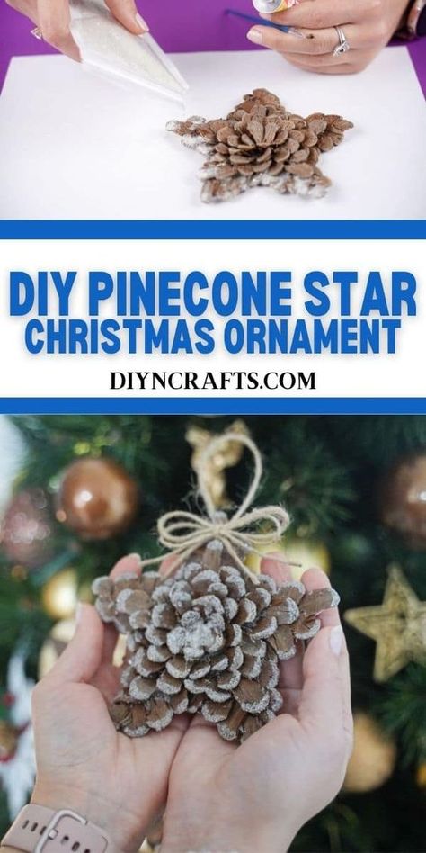 This easy to make pinecone star Christmas ornament is a fun rustic look that is easy to customize with your own unique style! Pinecone Crafts Christmas, Christmas Wreaths Ideas, Diy Pinecone, Diy Christmas Wreaths, Handmade Christmas Crafts, Wreaths Ideas, Pine Cone Decorations, Cones Crafts, Star Christmas