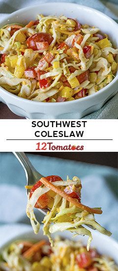 Southwestern Coleslaw | 12 Tomatoes Southwestern Coleslaw, Potato Salads, 12 Tomatoes Recipes, Savory Salads, Slaw Recipes, 12 Tomatoes, Veggie Salad, Coleslaw Recipe, Salad Side Dishes