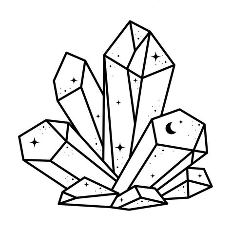 Crystal Design Art, Easy Crystal Drawing, How To Draw A Crystal, Crystal Drawing Tutorials, Cristal Drawing, How To Draw Crystals, Crystal Drawing Ideas, Crystal Cluster Tattoo, Mineral Drawing