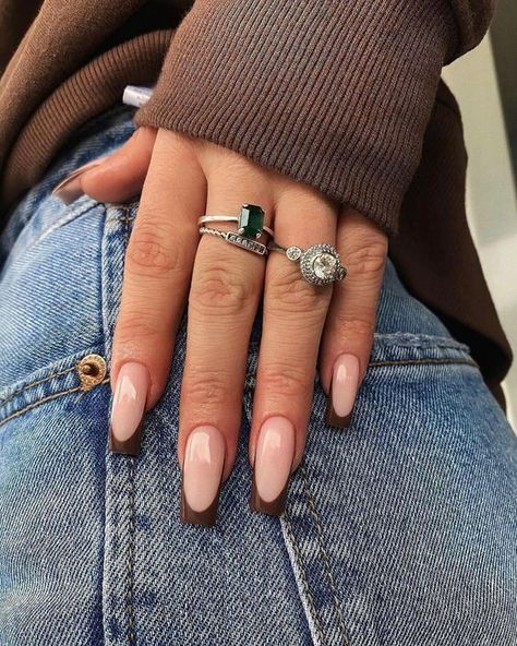 September Nails, Fall Nail Trends, Cute Nails For Fall, Smink Inspiration, French Tip Acrylic Nails, Fall Acrylic Nails, Thanksgiving Nails, Acrylic Nails Coffin Short, Brown Nails