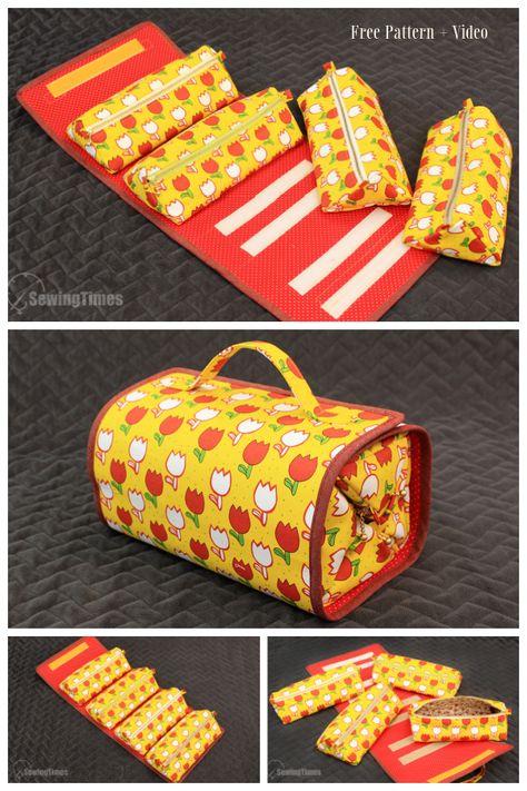 DIY Rollie Pollie Travel Organizer Sewing Pattern | Fabric Art DIY Diy Travel Makeup Organizer, Diy Travel Bags, Sew Travel Accessories, Travel Sewing Projects, Sew Organizer, Diy Travel Organizer, Sewing Travel Accessories, Sewing Organizer Pattern, Bag Free Sewing Pattern