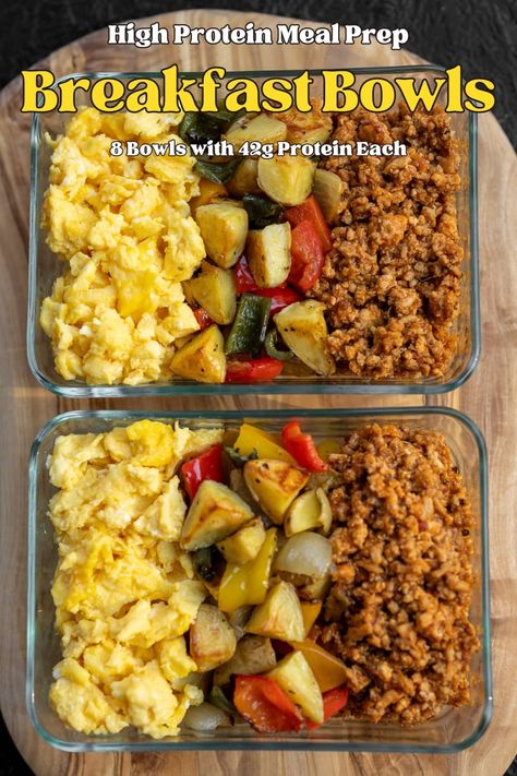 Low Calorie Breakfast Bowl, Cheap High Protein Breakfast, Cheap High Protein Dinner, Cheap High Protein Meals, Prep Breakfast Bowls, Meal Prep Breakfast Bowls, Cut Meals, Premade Breakfast, High Protein Lunches