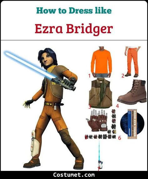 Ezra Bridger Costume from Star Wars for Cosplay & Halloween 2023 Ezra Bridger Cosplay, Ezra Bridger Costume, Star Wars Ezra, Ezra Bridger Lightsaber, Star Wars Costumes Diy, Good Dye Young, Ezra Bridger, Dyed Hair Blue, Orange Pants