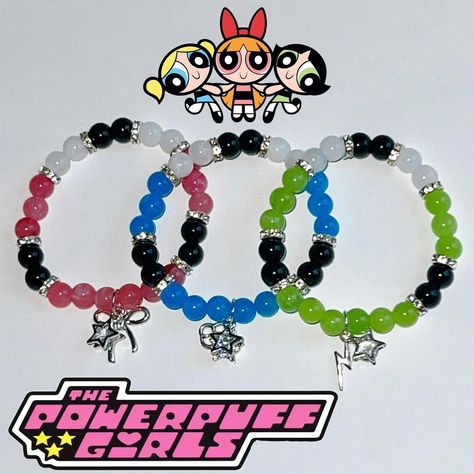 yess powerpuff girlss ! 😍😍 send this to your friends you would wear this with ! available now on the T R ! N K E T S website ! | | #powerpuffgirls #ppg #blossom #buttercup #bubbles #bracelet #braceletinspo #cartoon #beadedjewelry #shopify #explore Power Puff Girls Bracelet, Friend Bracelet Ideas, 8mm Beaded Bracelets, Blossom Buttercup Bubbles, Ppg Blossom, The Power Puff, Bubbles And Buttercup, Blossom Bubbles And Buttercup, Girly Bracelets