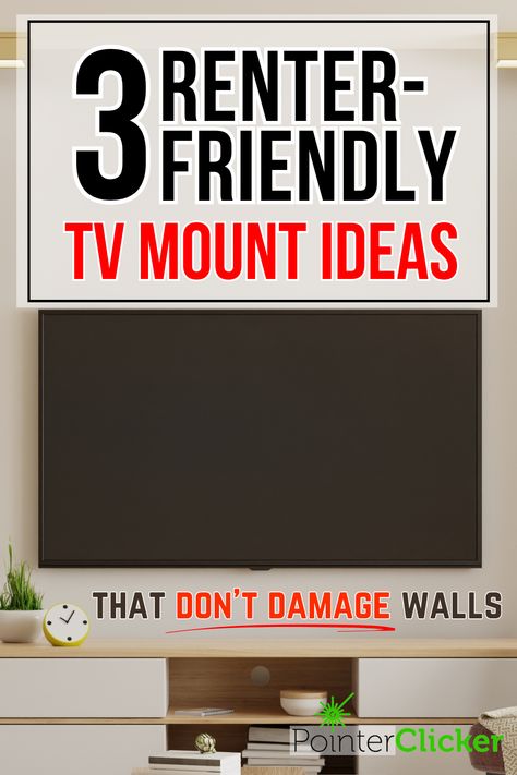 Transform your apartment or dorm room into a stylish home theater with these 3 renter-friendly TV mount ideas! Discover the ultimate apartment-friendly TV wall mount that won't damage your walls. Learn how to easily mount your TV in any space without leaving a trace. Explore creative wall mount TV ideas for living rooms and bedrooms in your cozy apartment. Explore our guide on how to mount a smart TV in an apartment or dorm room without any damage. #TVMount #TVtips #SmartTV #HomeTheater Tv Wall Mount Ideas Apartment, Non Mounted Tv Decor, Around Tv Decor Bedroom, Hang A Tv On The Wall, How To Hide Tv Cords Mounted Tv Rental, Tv Mount In Bedroom, Rental Tv Mount, Mounting Tv Ideas, How To Hang A Tv Without A Mount