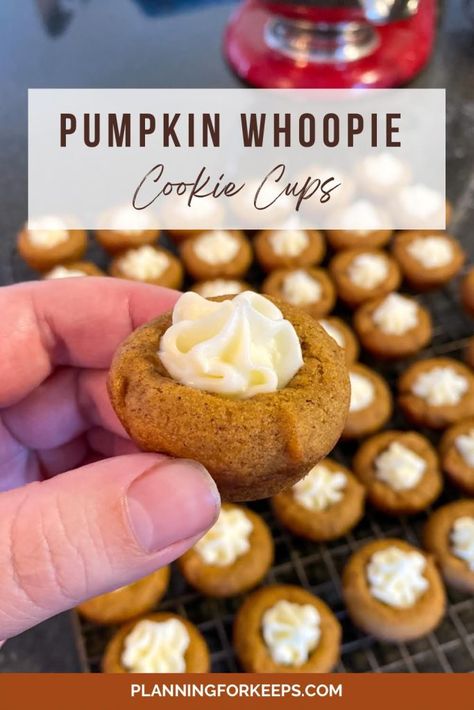 Gingerbread Cookie Cups With Pumpkin Cheesecake Filling, Bite Size Pumpkin Desserts, Pumpkin Cookie Cups, Pumpkin Mini Desserts, Pumpkin Cookies With Cream Cheese Icing, Thanksgiving Pumpkin Recipes, Gingerbread Cookie Cups, Pumpkin Bites, Pumpkin Pie Bites