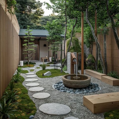 24 Japanese Garden Ideas to Transform Your Backyard into a Serene Oasis - placeideal.com Japandi Garden, Japanese Courtyard Garden, Japanese Backyard, Japanese Garden Ideas, Modern Japanese Garden, Scandinavian Garden, Garden Landscaping Ideas, Small Japanese Garden, Japanese Garden Landscape