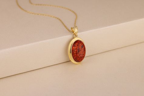 Amber Gemstone Necklace for Women in Solid Gold or Silver - Etsy Canada Round Amber Necklace For Gift, Classic Amber Necklace Gift, Baltic Amber Gemstone Necklace For Gift, Elegant Amber Pendant Necklace, Classic Amber Pendant Jewelry, Amber Gemstone, Amber Necklace, Ruby Gemstone, 10k Gold