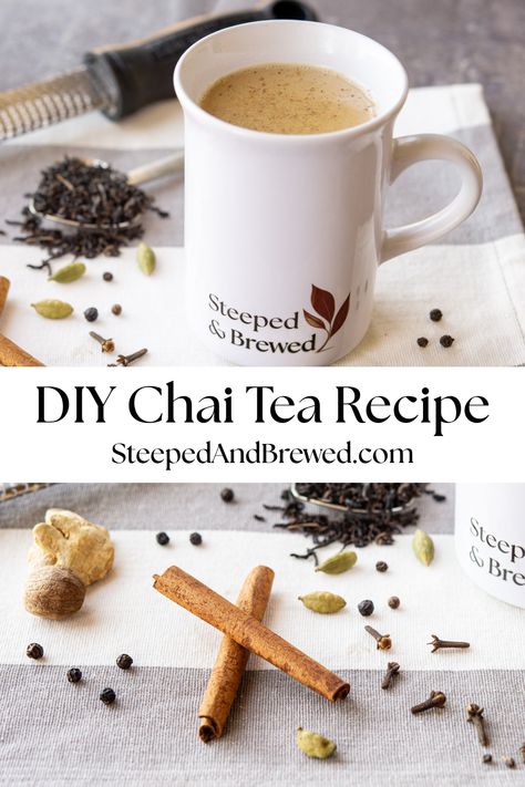 ✨ Brew your perfect cup of chai tea at home! 🫖🌿 Dive into a world of spices and flavors with my easy DIY recipe. Customize it just the way you like—spicy, sweet, or somewhere in between! 🍵 #ChaiTea #DIYTea Spiced Chai Tea Recipe, Home Made Tea Recipes, Chai Tea Recipe Homemade, Chi Tea Recipe, Home Made Chai, Diy Chai Tea, Chia Tea Recipe, Chai Tea Concentrate Recipe, Cardamom Tea Recipe