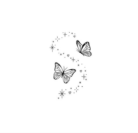 2 Small Butterflies Tattoo, Cluster Of Butterflies Tattoo, Butterfly And Stars Tattoo Design, Pretty Spine Tattoos For Women, Kelebek Wallpaper, Inner Wrist Tattoo, Sparkle Tattoo, Kpop Tattoos, Unique Butterfly Tattoos