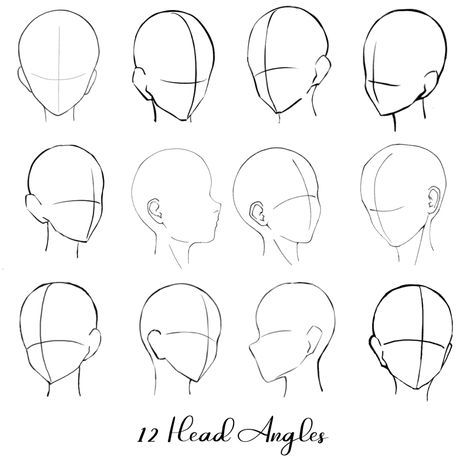 Anatomy Reference Head Sketch, How To Draw Anime Head Angles, Angled Face Reference, Head Art Reference Drawing, Face Side Angle Drawing, Anime Head Poses Drawing Reference, Female Head Reference Drawing Anime, Side Angle Pose Drawing, Anime Body Angles