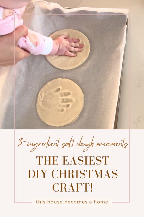 Salt dough ornaments are a fun and easy way to create personalized decorations for your home. Making handprint ornaments is a great way to capture a moment in time and create a lasting memory. Check out my blog for a simple recipe to make salt dough handprint ornaments. Salt Dough For Handprints, Salt Dough Hand Print Christmas Ornaments, Flour Ornaments Recipe Salt Dough Hand Prints, How To Make Hand Prints Salt Dough, Hand Print Dough Ornament, Small Batch Salt Dough Ornaments, Homemade Baby Ornaments First Christmas, Newborn Salt Dough Ornament, Homemade Hand Print Ornaments