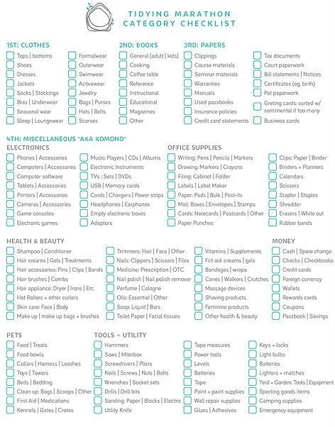 Tidying marathon category checklist Konmari Checklist, Marie Kondo Organizing, To Do Planner, Konmari Method, Marie Kondo, Home Organisation, Cleaning Checklist, Professional Organizer, Cleaning Schedule