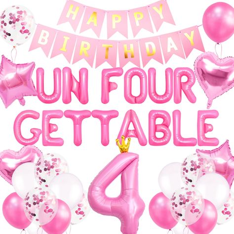 PRICES MAY VARY. Latex Our Un Four Gettable Party Supplies will make your party more interesting and immerse your family and guests in an unforgettable experience Enjoy our Un Four Gettable Birthday Decoration. Very suitable for summer party, 4th birthday party You will get: 1 x Un Four Gettable letter balloons, 2 x pink star balloons, 2 x pink hearts, 35 x latex balloons, 1 x number 2 balloons Exquisite design, Beautiful and Funny Have a party with your friends! Our kindness towards your birthd Four Year Birthday Theme, Four Year Old Birthday Theme Girl, 4th Bday Party Girl Theme, 4th Girl Birthday Party Ideas, 4th Birthday Ideas For A Girl, Girls Fourth Birthday Theme, 4yr Birthday Party Ideas Girl, Four Year Old Birthday Party Girl, 4 Birthday Party Girl