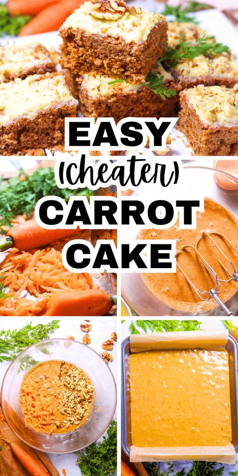 Easy Carrot Cake Recipe - how to make a carrot cake with boxed cake mix and other fresh ingredients that tastes just like a homemade carrot cake recipe! Quick and easy dessert recipe great for Easter cakes, Spring desserts or summer bbq desserts #carrotcake #carrotrecipes #cakerecipes #cakemix How To Make A Box Carrot Cake Taste Homemade, Carrot Cake From Box Recipe, Carrot Cake Desserts Easy, Semi Homemade Carrot Cake Recipe, Carrot Cake With Boxed Cake, Easy Carrot Cake Recipe Boxes, Carrot Cake Using Cake Mix Boxes, Best Box Carrot Cake Recipe, Boxed Carrot Cake Hacks