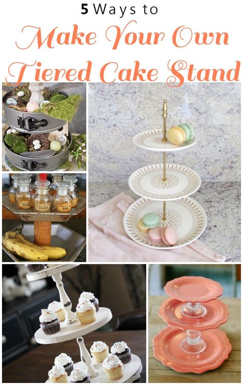 I came across dozens of terrific ideas anyone could use to DIY a tiered dessert stand. You can find a tutorial for any skill level, style, size, or shape! Along with entertaining, they can be used to display craft supplies, spices, makeup, and seasonal decor. I think I might have to make a few more.....I might try one of these 5 Ways to Make Your Own Tiered Cake Stand. Tiered Dessert Stand, Diy Cake Stand, Diy Blanket Ladder, Tiered Cake, Astuces Diy, Dessert Stand, Tiered Stand, Diy Cake, Tiered Cake Stand