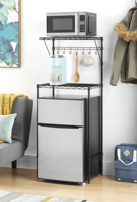 Fingerhut - Whitmor Supreme Over-the-Mini-Fridge Shelf Over The Fridge, Fridge Shelf, Dorm Fridge, College Dorm Room Inspiration, Wood Shelving Units, Dorm Kitchen, Dorm Storage, Fridge Shelves, College Dorm Room Decor