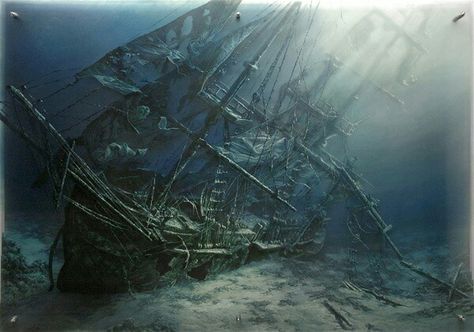 Wrecked Wrecked Ship, Underwater Shipwreck, Underwater Tattoo, Nautical Tattoo Sleeve, Poseidon Tattoo, Digital Painting Photoshop, Sunken City, Fishing Room, Under The Ocean