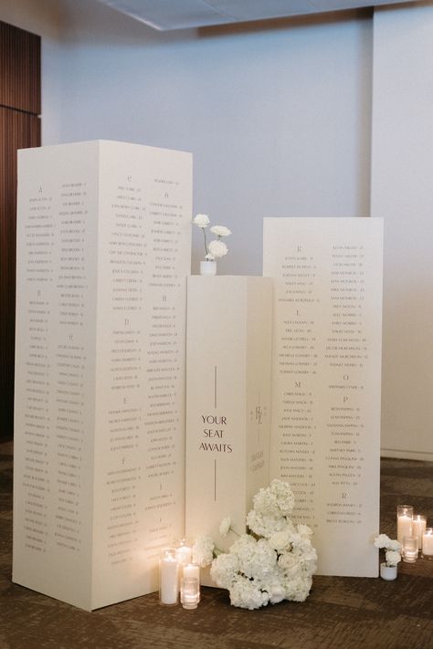 This seating chart was perfect in the space that we had available at the Country Music Hall of Fame! Circled with florals and candles to create a wow moment for the guests! Column Seating, Wedding Walk, Ink Calligraphy, Country Music Hall Of Fame, Wedding Entrance Decor, Chalkboard Wedding, Wedding Prep, Music Hall, Wedding Mood Board