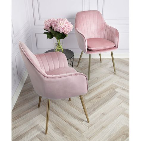 This elegantly styled chair with its vibrant colour looks great in any room. From using as a dining chair to a relaxing reading chair, this chair makes a statement in any room. Upholstery Colour: Violet, Leg Colour: Gold Pink Velvet Chair, Colour Violet, Velvet Office Chair, Relaxing Reading, Accent Chair Set, Pink Chair, Reading Chair, Gold Legs, Velvet Armchair