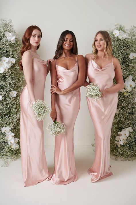 Blush Satin Bridesmaid Dresses, Bridesmaid Dresses Pink Blush, Brodesmaid Dresses, Pink Silk Bridesmaid Dresses, Bridesmaid Dresses Matching, Light Pink Satin Dress, Pink Brides Maid Dresses, Baby Pink Bridesmaids Dresses, Two Bridesmaids