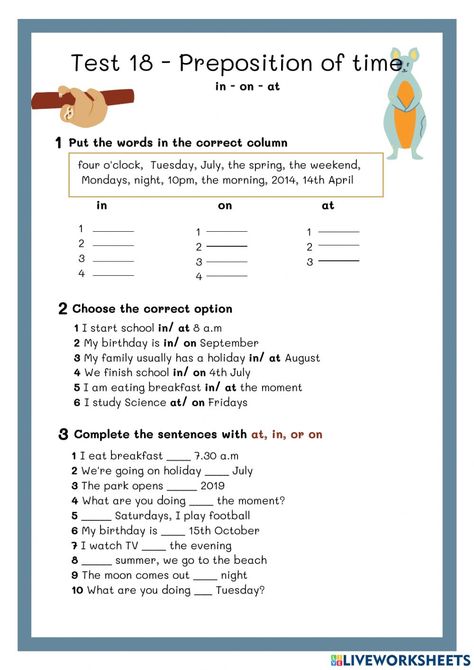 Prepositions Worksheet 4th Grade, English Prepositions Worksheets, Preposition Of Time Worksheets, Preposition Of Direction, Preposition Worksheets For Class 2, Preposition Of Time Activities, Preposition Of Place Worksheet, Preposition Worksheets Kindergarten, Time Prepositions