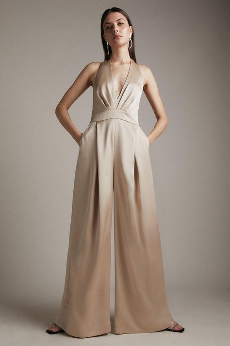 Bridesmaid Jumpsuit, Halter Neck Gown, Bridesmaids Jumpsuits, Champagne Bridesmaid, Halter Neck Jumpsuit, Evening Jumpsuit, Winter Evening, Satin Jumpsuit, Ladies Clothes Fashion