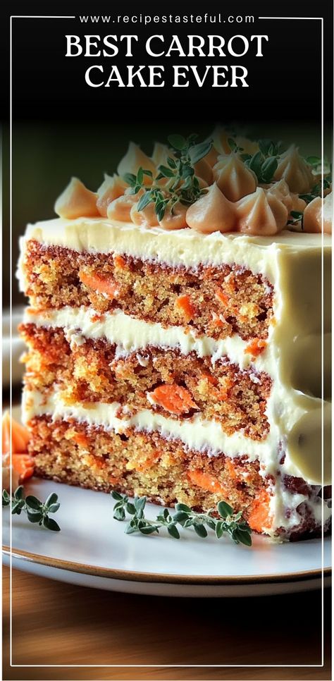 This moist, flavorful carrot cake is filled with shredded carrots, raisins, pineapple, and walnuts. Topped with cream cheese frosting, it�’s perfect for any celebration or just a sweet treat! Carrot Cake Recipe With Raisins, Best Carrot Cake Recipe From Scratch, Poblano Pepper Soup, Carrot Cake Recipe From Scratch, Best Carrot Cake Ever, Carrot Cake With Pineapple, Best Cake Ever, Moist Carrot Cakes, Best Carrot Cake