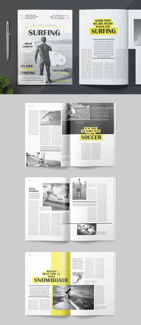 Sport Magazine Template InDesign INDD. 25 unique pages. Sports Publication Design, Article Design Layout Magazine Spreads, Magazine Sport Design, Sport Magazine Design, Sport Magazine Layout, Article Layout Design, Sports Magazine Layout, Sports Magazine Design, Magazine Page Design