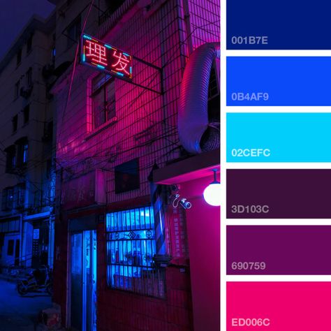 Dark Pink Color Palette Colour Schemes, Cyberpunk Colors Palette, Cyberpunk Pallete Color, Steam Punk Color Palette, Dark Neon Color Palette, Night Club Color Palette, Synthwave Color Palette, Chill Color Palette, Spiderverse Color Palette