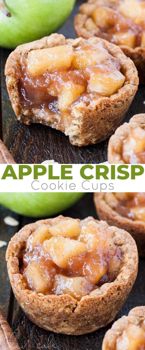 Apple Crisp Cookie Cups, Apple Crisp Pie, Crisp Recipes, Chewy Oatmeal Cookies, Cake Apple, Cookie Cups Recipe, Easy Apple Crisp Recipe, Apple Pie Cookies, Homemade Apple Pie Filling