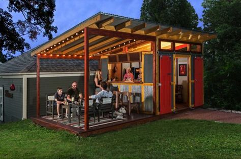 Shed Bar Ideas, Party Shed, Small Shed, Bbq Shed, Red Barn Door, Prefab Sheds, Pool Shed, Bar Shed, Pub Sheds