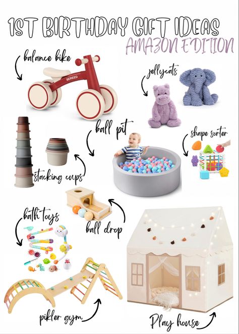 1st Birthday Essentials, First Birthday Gifts For Daughter, First Birthday Essentials, First Birthday Toys, Montessori First Birthday Gifts, First Birthday Present Ideas For Boys, Gifts For A 1st Birthday, Gift Ideas For First Birthday, First Birthday Details