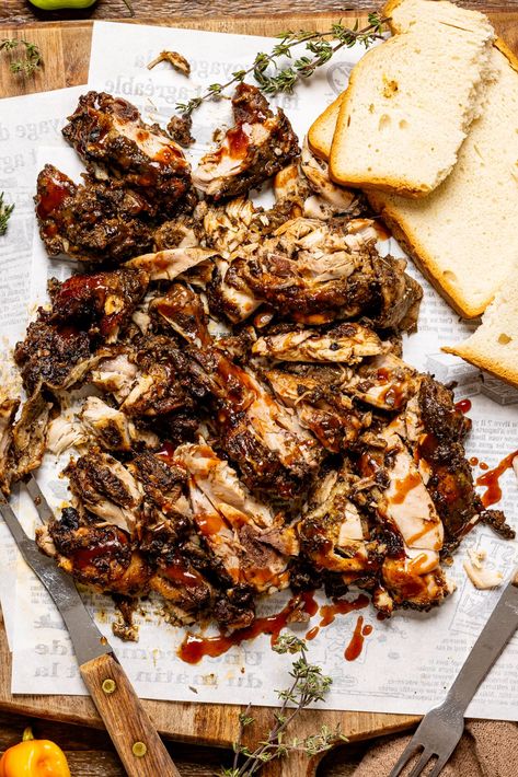 Authentic Jerk Marinade, Jerk Chicken Oven Baked, Authentic Jamaican Jerk Chicken Recipe, Jamaican Sandwich, Caribbean Chicken Recipes, Jerk Chicken Baked, Jerk Chicken Slow Cooker, Shredded Jerk Chicken, Jerk Chicken Breast Recipe