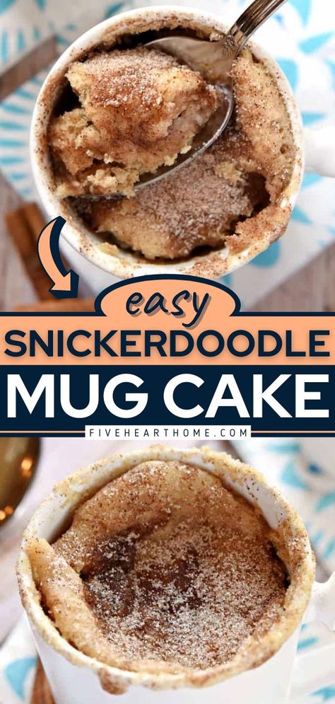 Mug Deserts Microwave, 5 Minutes Desserts Easy, Baking Recipes With Basic Ingredients, Easy Desserts With Basic Ingredients, Snickerdoodle Cookie In A Mug, Microwave Snickerdoodle Cookie, Cookie In Mug Recipe, Diy Mug Cake Recipes, Easy Cake In A Mug Recipes