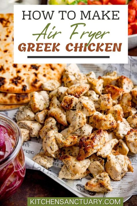 Air Fryer Greek Chicken, Chicken Air Fryer Recipes, Mediterranean Diet Chicken, Chicken Pita Recipes, Chicken In The Air Fryer, Chicken Air Fryer, Kitchen Sanctuary, Mediterranean Diet Recipes Dinners, Greek Dinners