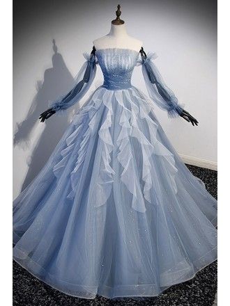 Blue Long Prom Dress, Light Blue Prom Dress, Beaded Party Dress, Blue Ball Gowns, Blue Evening Dresses, Blue Tulle, Sweet 16 Dresses, Linnet, Prom Dresses Ball Gown