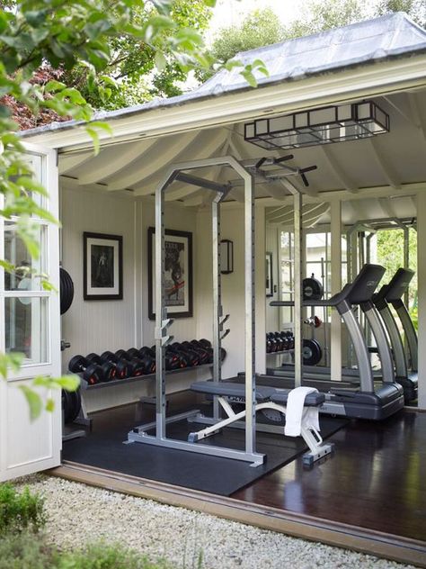 16 Garage Conversion Ideas (PICTURES) Small Space Home Gym, Ruang Gym, Gym Shed, Casa Garage, Forest Creek, Backyard Gym, Dream Home Gym, House Gym, Home Gym Garage