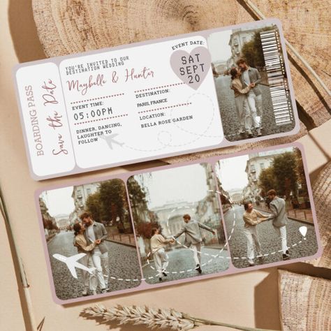 Save The Date Airplane Ticket, Save The Date International Wedding, Plane Ticket Save The Date, Pilot Wedding Invitation, Airplane Party Invitations, Wedding Invites Destination, Cancun Wedding Invitations, Save The Date For Destination Wedding, Plane Ticket Wedding Invitations