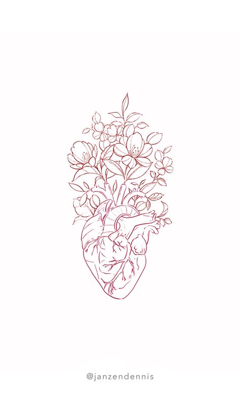 Anatomic floral heart tattoo design - anatomisches Herz #floraltattoo #floral #flowertattoo #tattooidea #finelinetattoo #smallrose #peonietattoo #rosetattoo #bielefeld #thightattoo #floralthigh #hiptattoo #floralhip #floralunderboob #underboobtattoo #cherryblossom #rosedrawing #peoniedrawing Floral Heart Tattoo Design, Floral Heart Tattoo, Jd Tattoo, Real Heart Tattoos, Human Heart Tattoo, Anatomical Heart Drawing, Heart Flower Tattoo, Private Tattoo Studio, Heart Tattoo Design