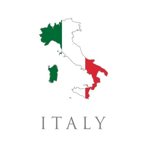 Italy map with flag. Country shape outlined and filled with the flag of Italy. Vector isolated simplified illustration icon with silhouette of Italy. National Italian flag green, white, red colors Italia Map, Country Flags Icons, Travel Symbols, Italy Country, Country Tattoos, Italy Logo, Landform, Map Icons, France Flag